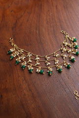 Pearl Layer Green Beads Ear Chain