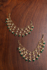 Pearl Layer Green Beads Ear Chain