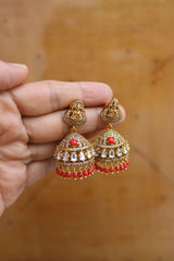 Lakshmi Kundan Coral Jhumkas