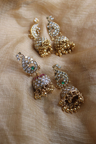 Peacock Kundan Statement Jhumkas