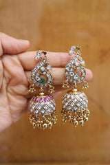 Peacock Kundan Statement Jhumkas