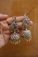 Peacock Kundan Statement Jhumkas