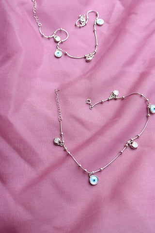 92.5 Silver Evil Eye Heart Anklets