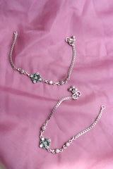 92.5 Silver Green Dot Anklets
