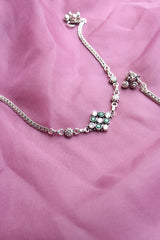 92.5 Silver Green Dot Anklets