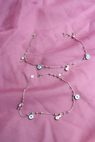 92.5 Silver Evil Eye Key Anklets