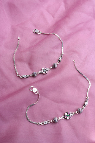 92.5 Silver Flower Stone Anklets