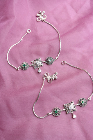 92.5 Silver Square Oxidised Anklets