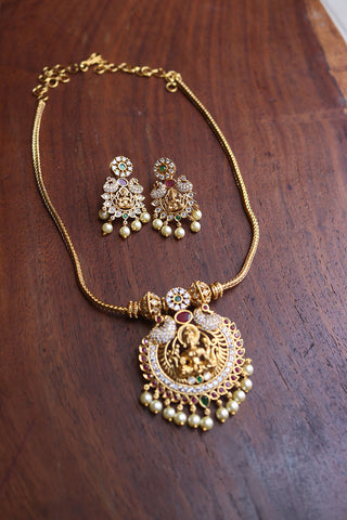 AD Lakshmi Pendant Peacock Set