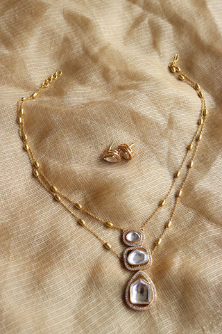 Polki Kundan Two Layer Drop Necklace