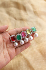 AD Rectangle Pearl Droplet Studs