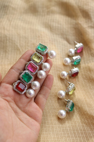 AD Rectangle Pearl Droplet Studs
