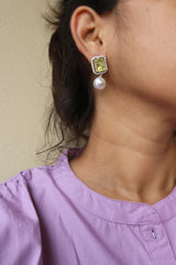 AD Rectangle Pearl Droplet Studs