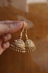 Intricate Peacock carving Hook Jhumkas