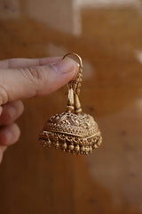 Intricate Peacock carving Hook Jhumkas