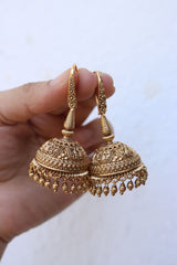 Intricate Peacock carving Hook Jhumkas
