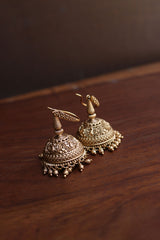 Intricate Peacock carving Hook Jhumkas