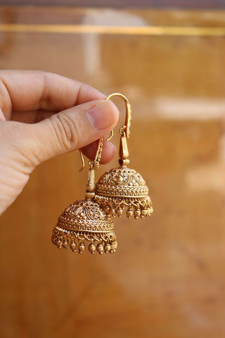 Intricate Peacock carving Hook Jhumkas