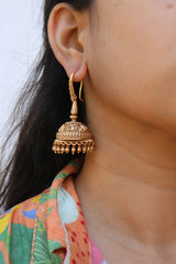 Intricate Peacock carving Hook Jhumkas