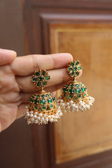 Flower Cluster Pearl Jhumkas