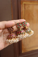 Flower Cluster Pearl Jhumkas