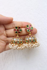 Flower Cluster Pearl Jhumkas