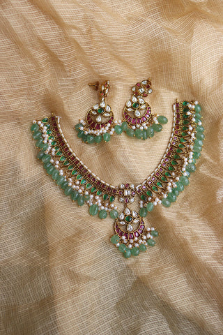 Chaand Square Beaded Close Neck Set