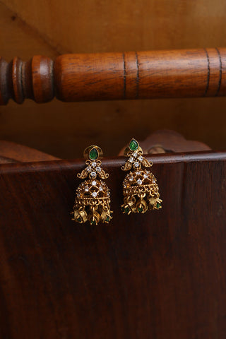 Small Green Grid Jhumkis