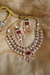 Two Layer Polki Emerald Close Neck Set