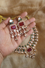 Two Layer Polki Emerald Close Neck Set
