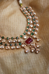 Two Layer Polki Emerald Close Neck Set