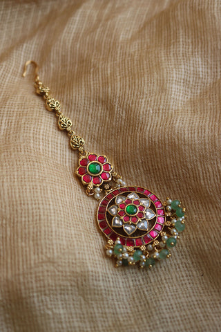 Jadau Double Flower Teeka