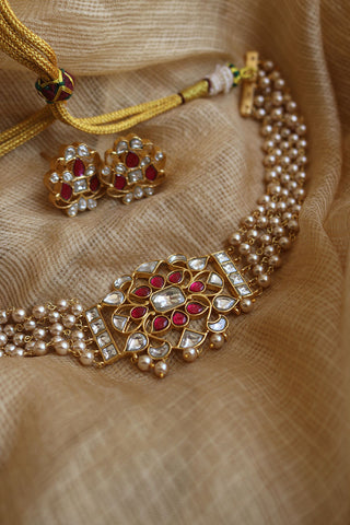 Jadau Pearl Ornamental Choker Set