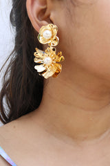 Big Flower Pearl Detachable Earrings