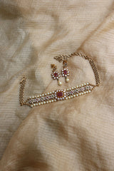 Ruby AD Flower Pearl Choker