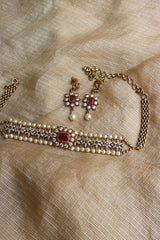 Ruby AD Flower Pearl Choker