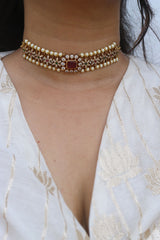 Ruby AD Flower Pearl Choker