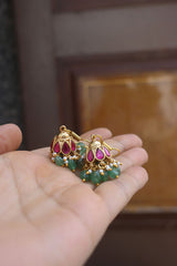 Jadau Ruby Tilak Jhumkas