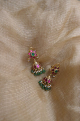 Jadau Flower Ruby Green Jhumkas