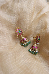 Jadau Flower Ruby Green Jhumkas