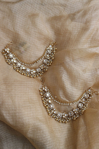 Kundan Pearl Flower Ear Chain