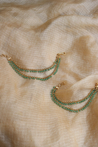 Green Beads Two Line Ear Chain