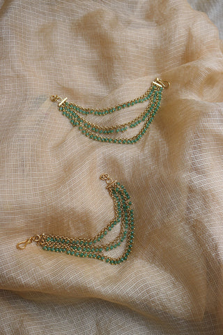 Green Beads Three Line Ear Chain