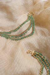 Green Beads Three Line Ear Chain