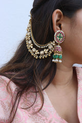 Kundan Pearl Flower Ear Chain