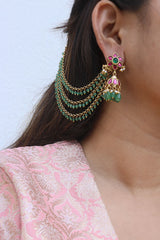Green Beads Three Line Ear Chain