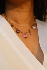 Pink Heart Charms Necklace