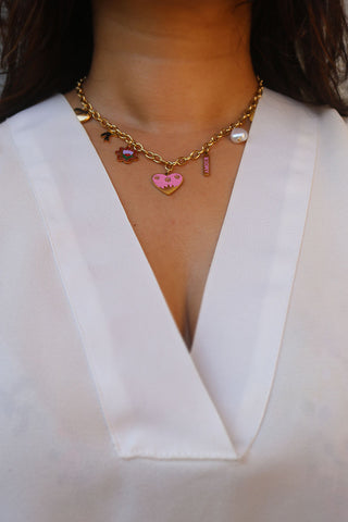 Pink Heart Charms Necklace