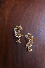 Peacock Leaf White AD Full Ear Jhumkas