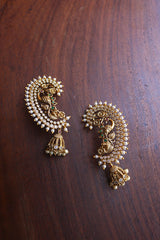 Peacock Leaf White AD Full Ear Jhumkas